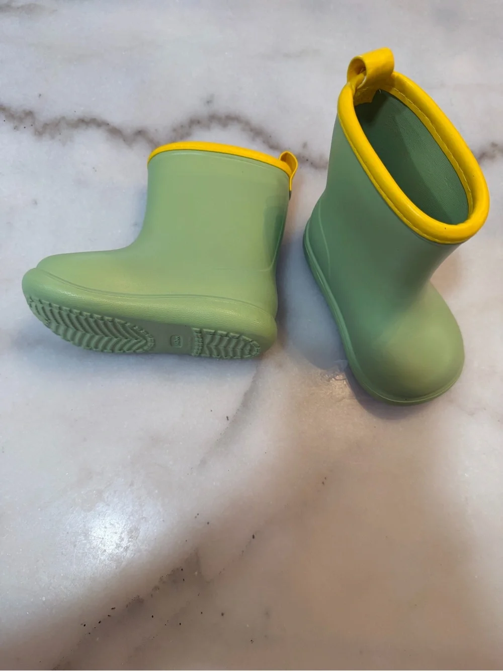 Kids Green Dinosaur Rain Boots with Yellow Trim